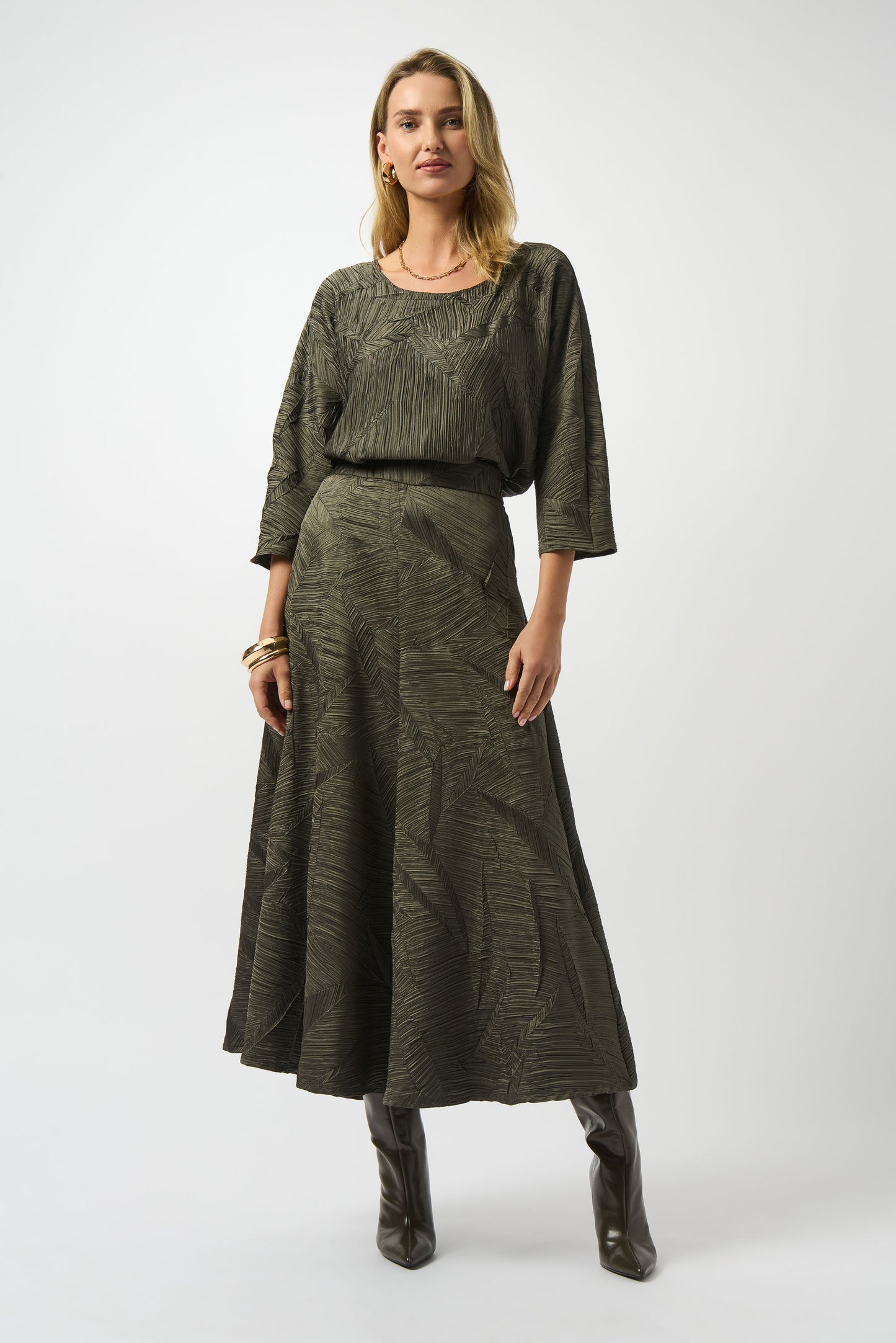 PLEATED SATIN LONG FLARED SKIRT JOSEPH RIBKOFF