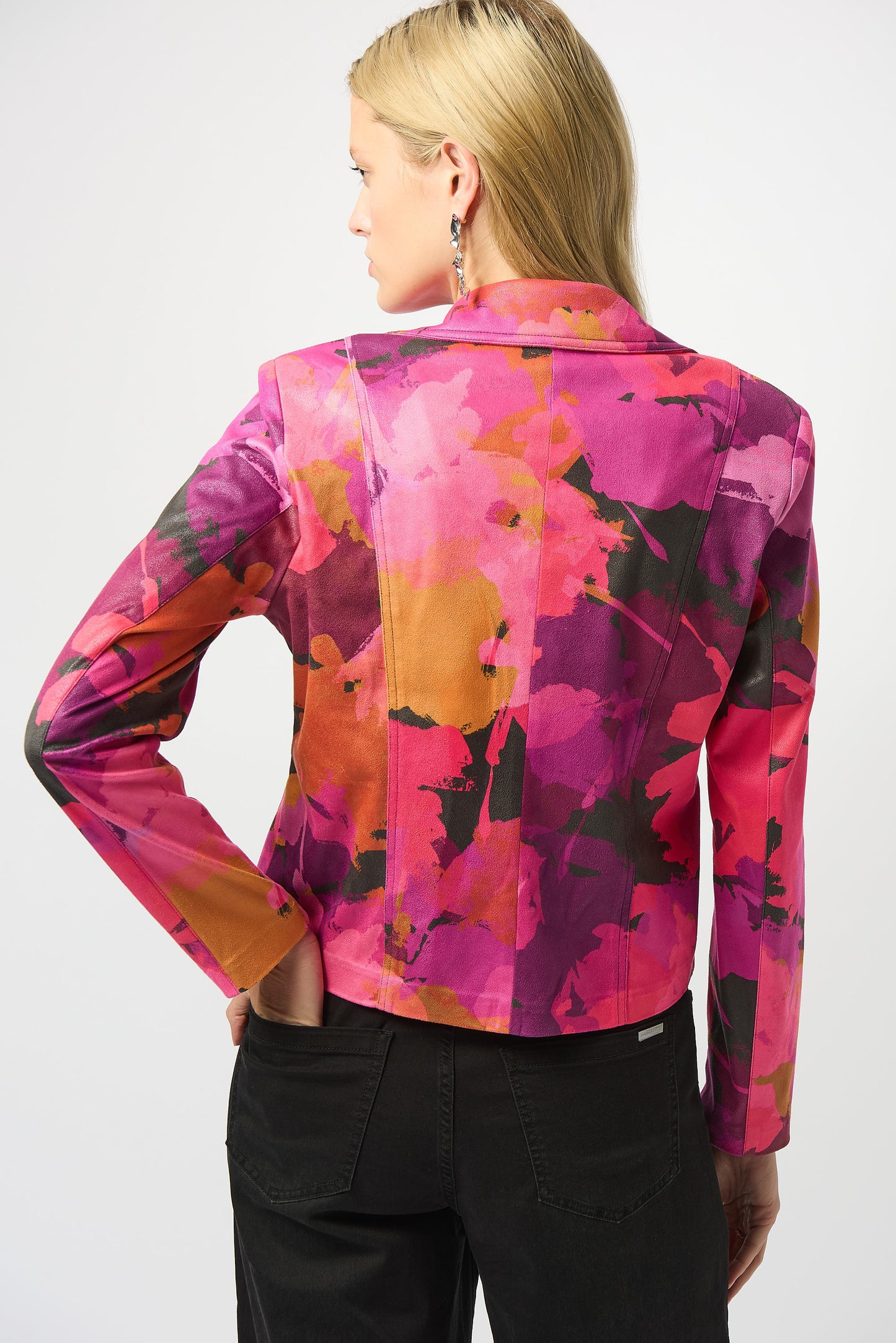 FOILED FAUX SUEDE ABSTRACT FITTED JACKET JOSEPH RIBKOFF