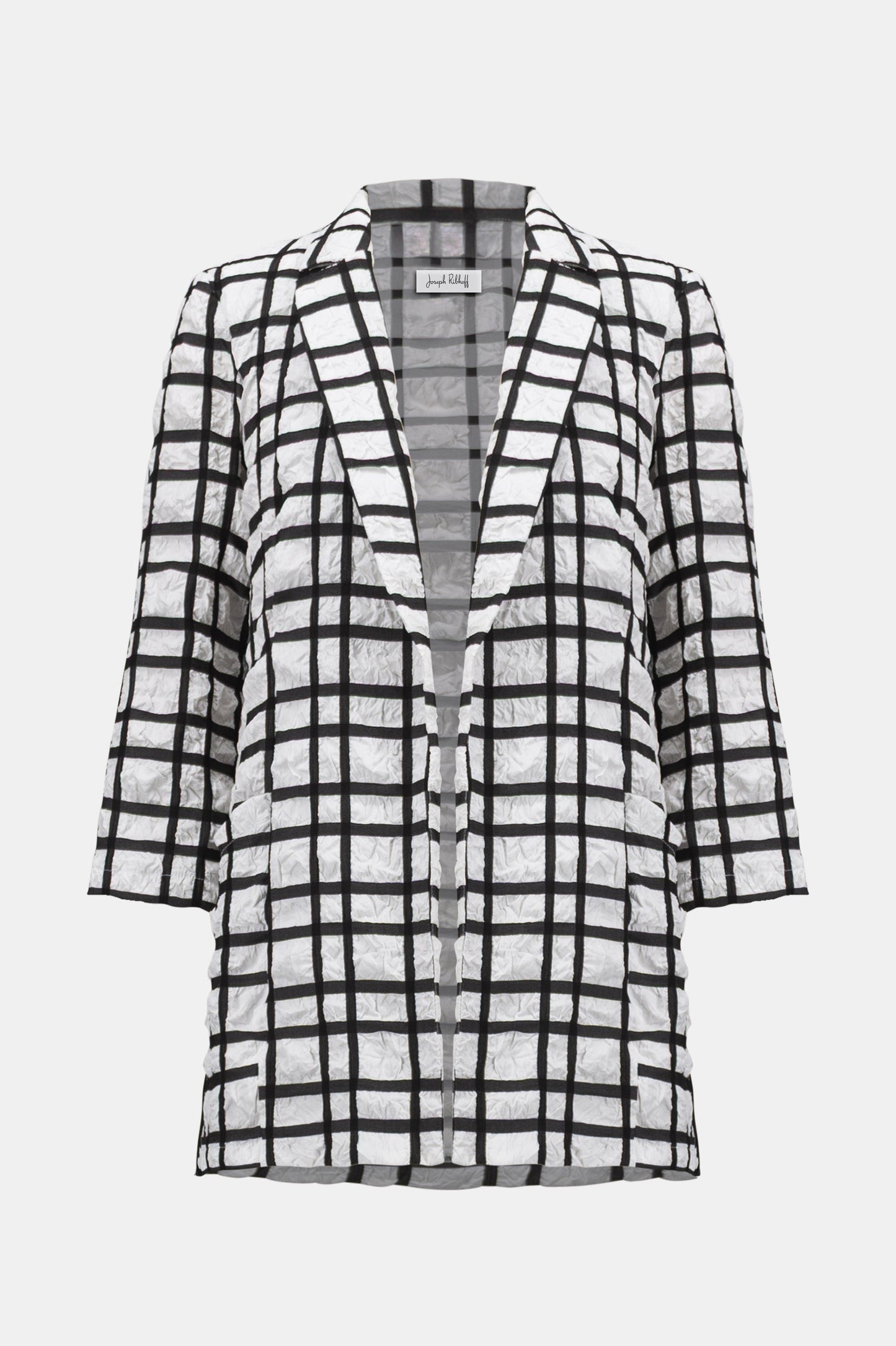 JACQUARD PLAID PRINT BOXY BLAZER JOSEPH RIBKOFF