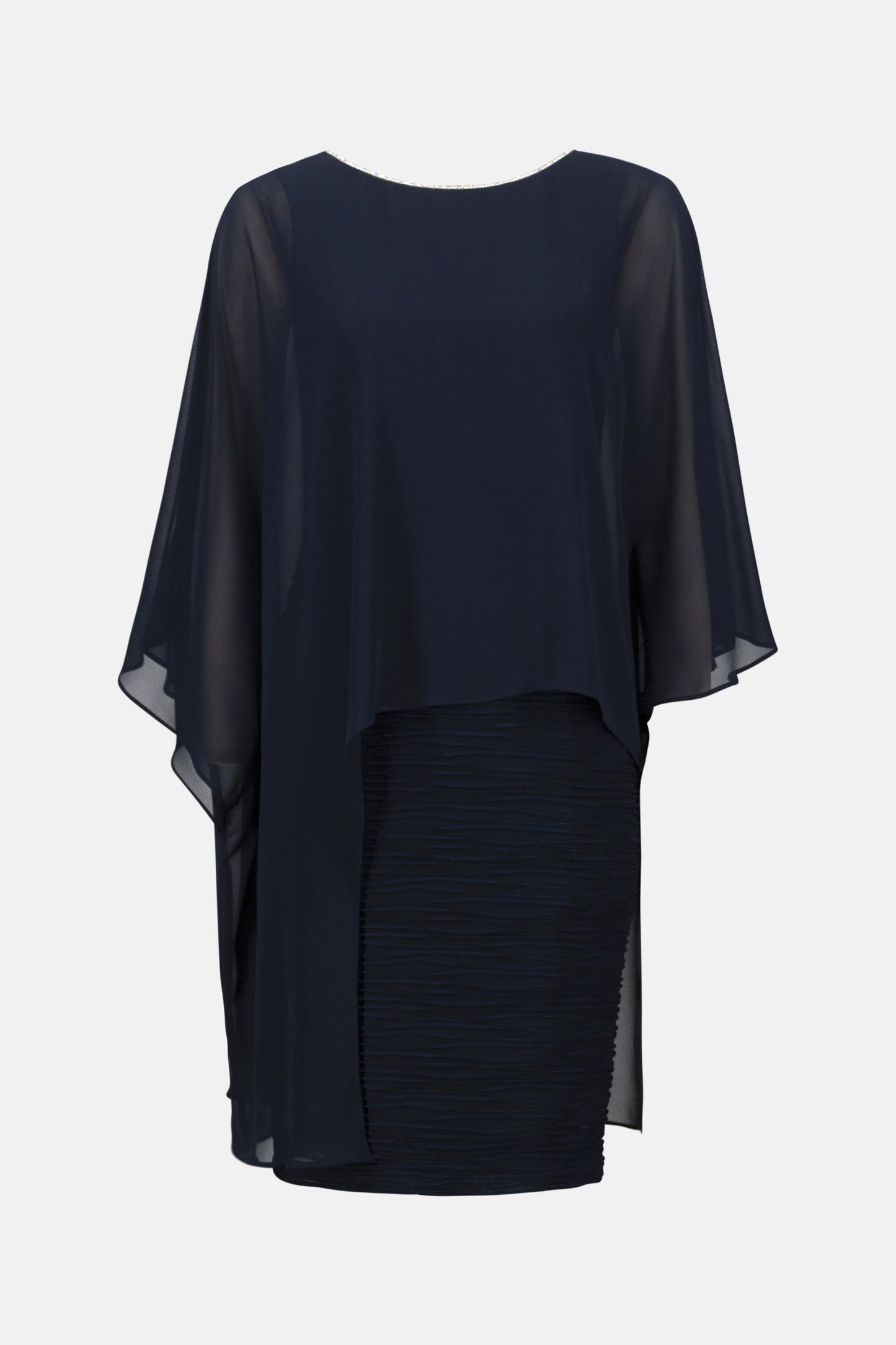 CASCADE KNIT SHEATH DRESS WITH CHIFFON PONCHO OVERLAY JOSEPH RIBKOFF