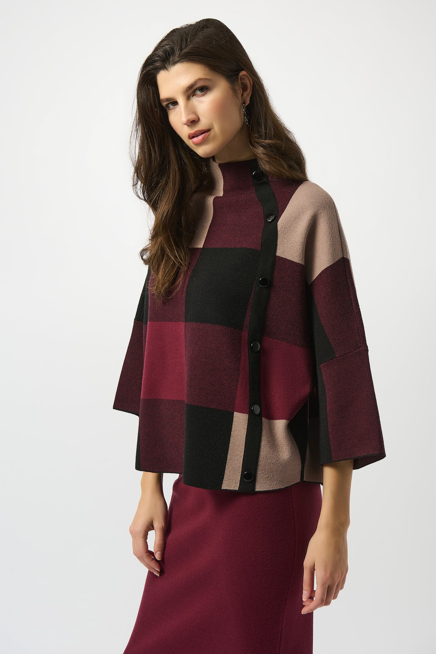 PLAID JACQUARD SWEATER KNIT TOP JOSEPH RIBKOFF