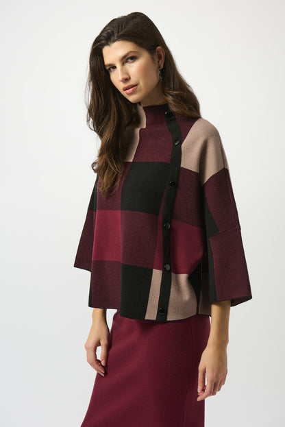 PLAID JACQUARD SWEATER KNIT TOP JOSEPH RIBKOFF