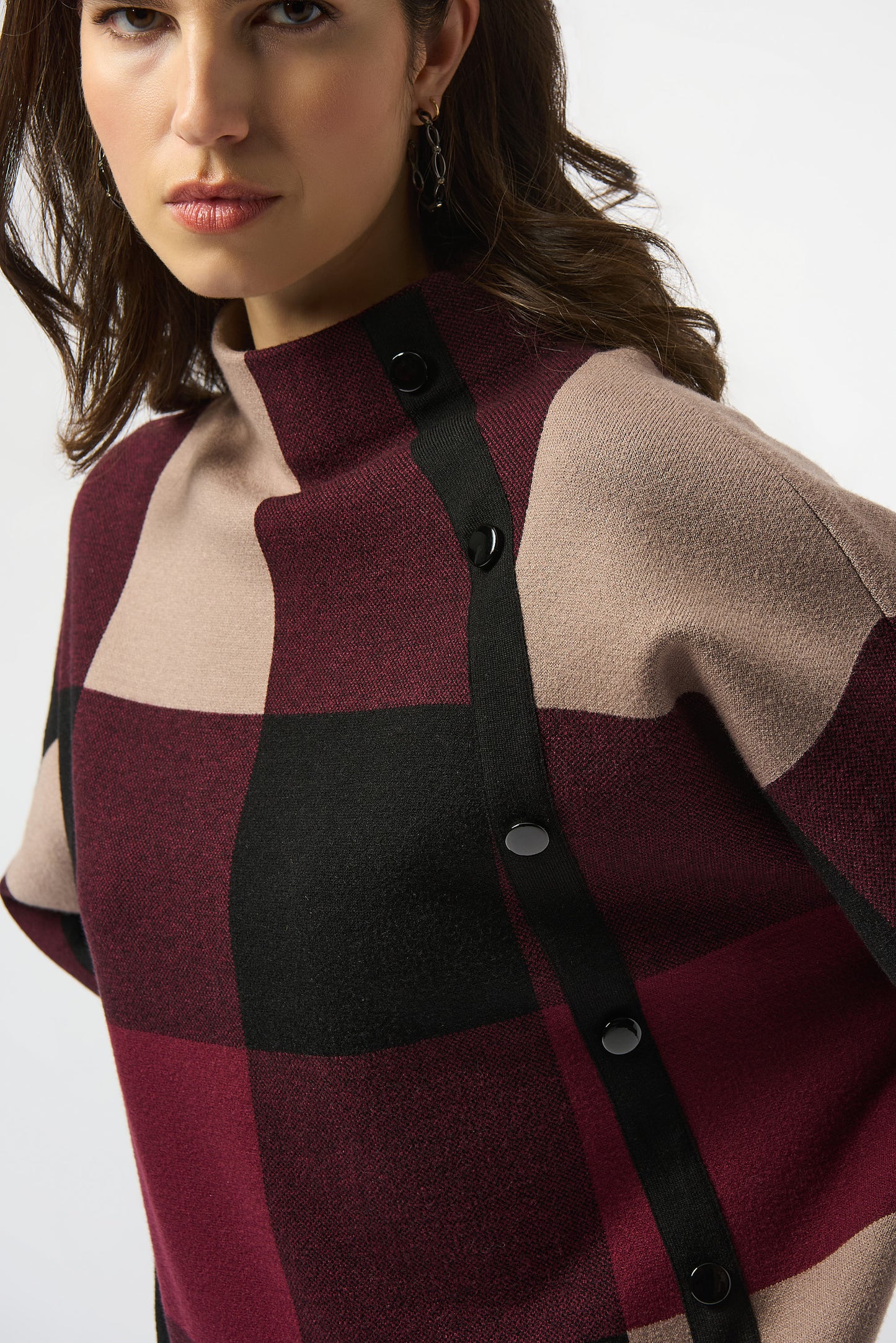 PLAID JACQUARD SWEATER KNIT TOP JOSEPH RIBKOFF