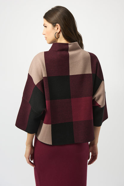 PLAID JACQUARD SWEATER KNIT TOP JOSEPH RIBKOFF