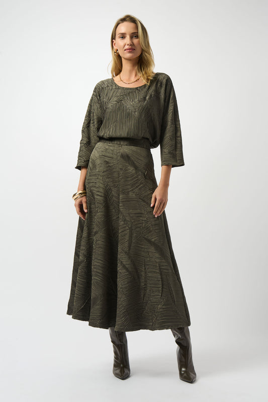 PLEATED SATIN LONG FLARED SKIRT JOSEPH RIBKOFF