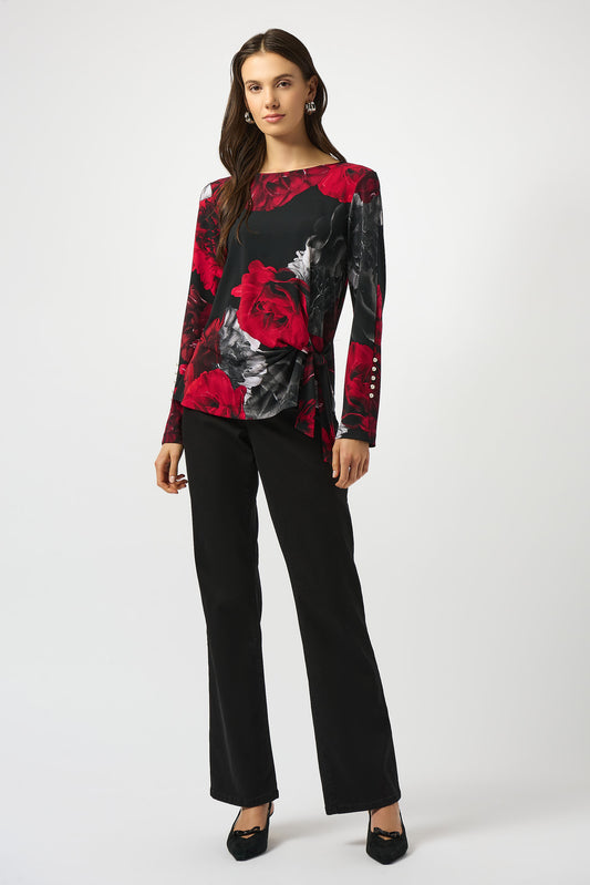 SILKY KNIT FLORAL PRINT FITTED TOP JOSEPH RIBKOFF