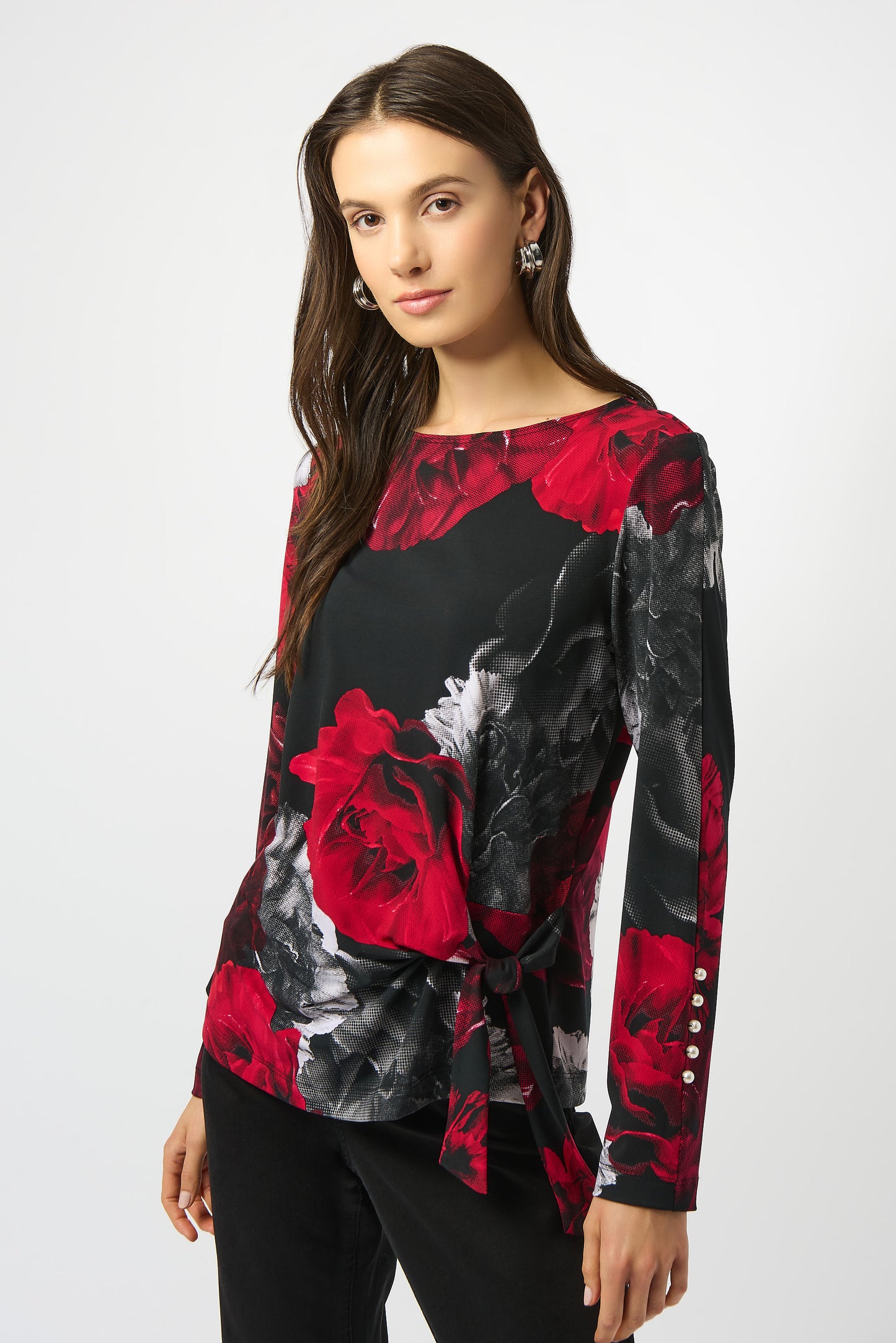 SILKY KNIT FLORAL PRINT FITTED TOP JOSEPH RIBKOFF