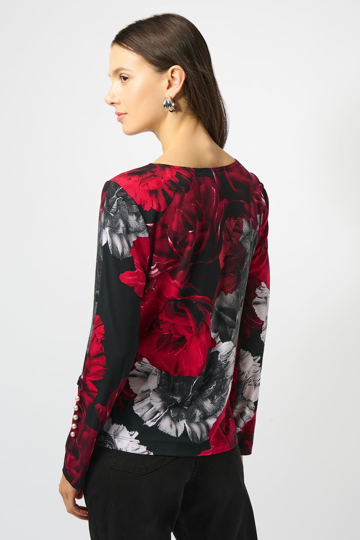 SILKY KNIT FLORAL PRINT FITTED TOP JOSEPH RIBKOFF