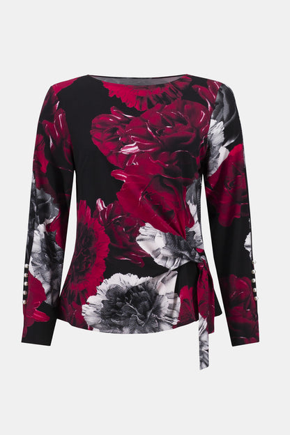 SILKY KNIT FLORAL PRINT FITTED TOP JOSEPH RIBKOFF
