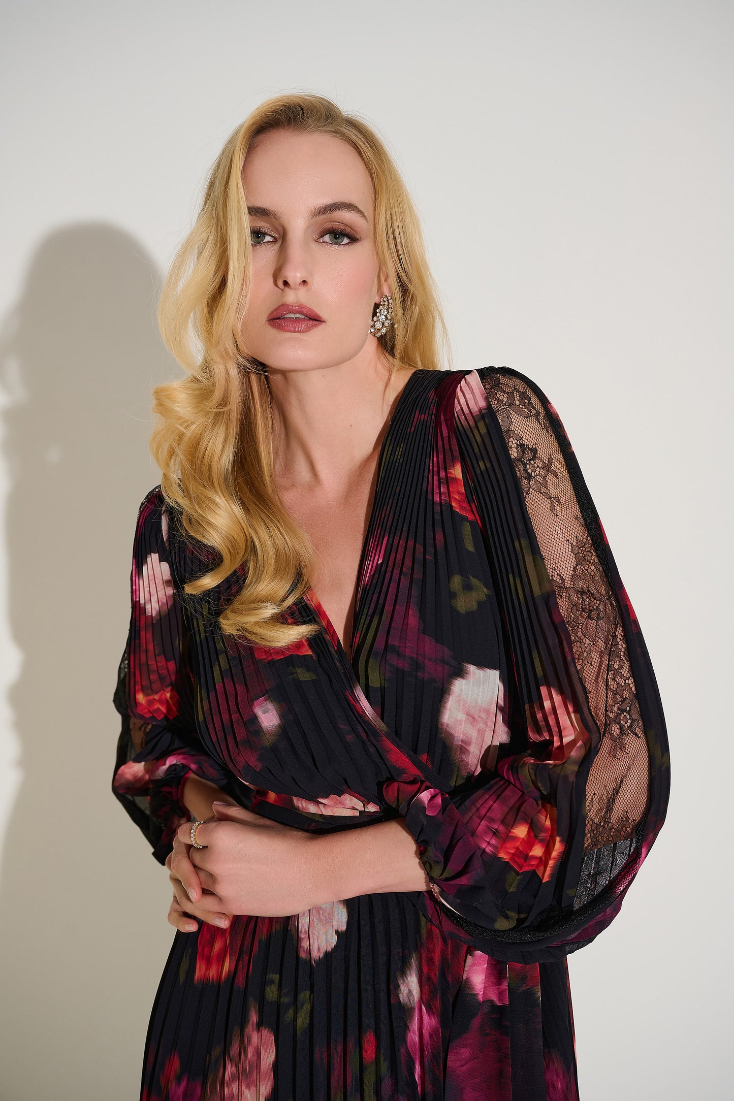 PLEATED CHIFFON FLORAL DRESS JOSEPH RIBKOFF