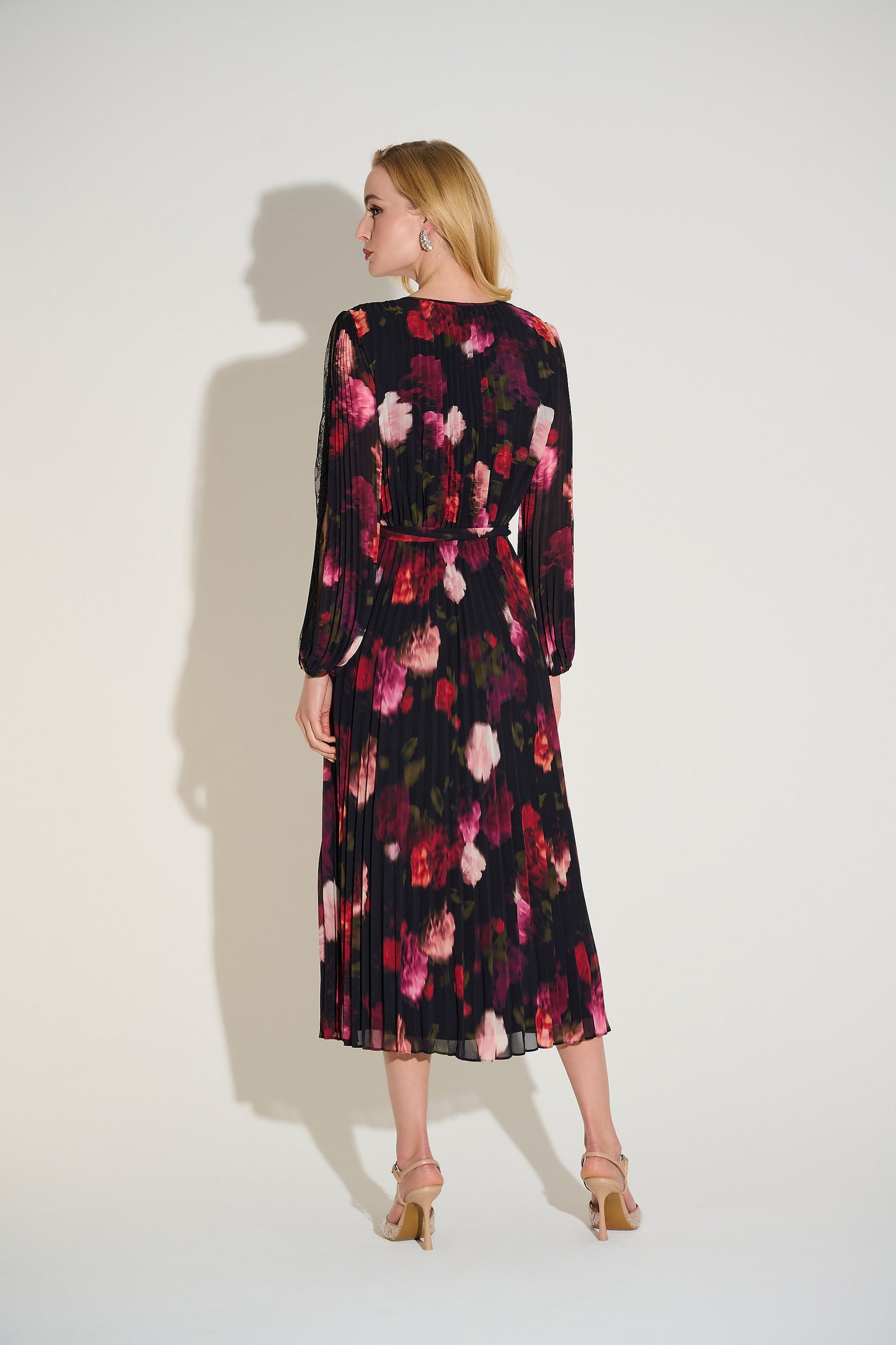 PLEATED CHIFFON FLORAL DRESS JOSEPH RIBKOFF