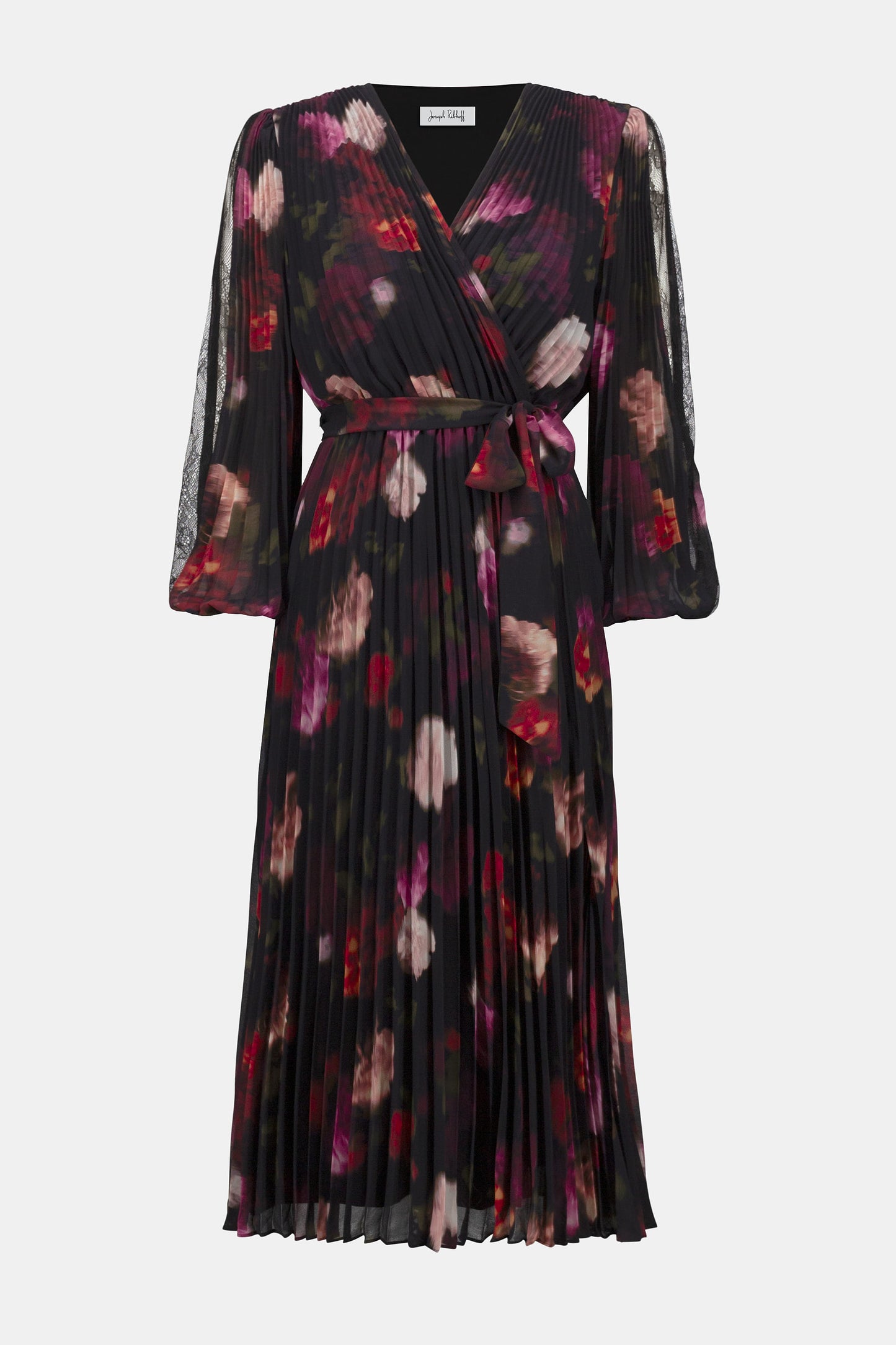 PLEATED CHIFFON FLORAL DRESS JOSEPH RIBKOFF