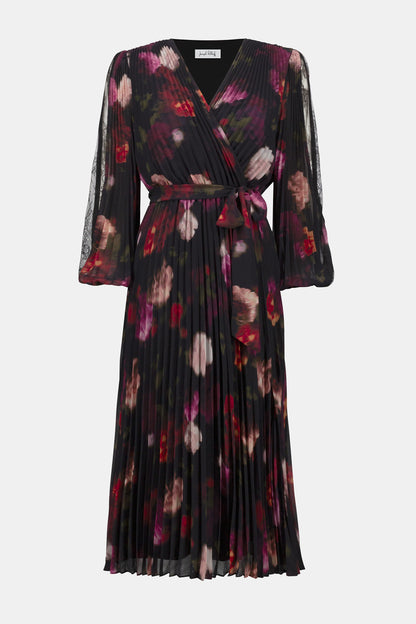 PLEATED CHIFFON FLORAL DRESS JOSEPH RIBKOFF