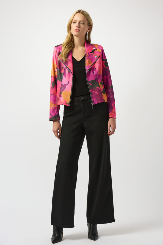 FOILED FAUX SUEDE ABSTRACT FITTED JACKET JOSEPH RIBKOFF