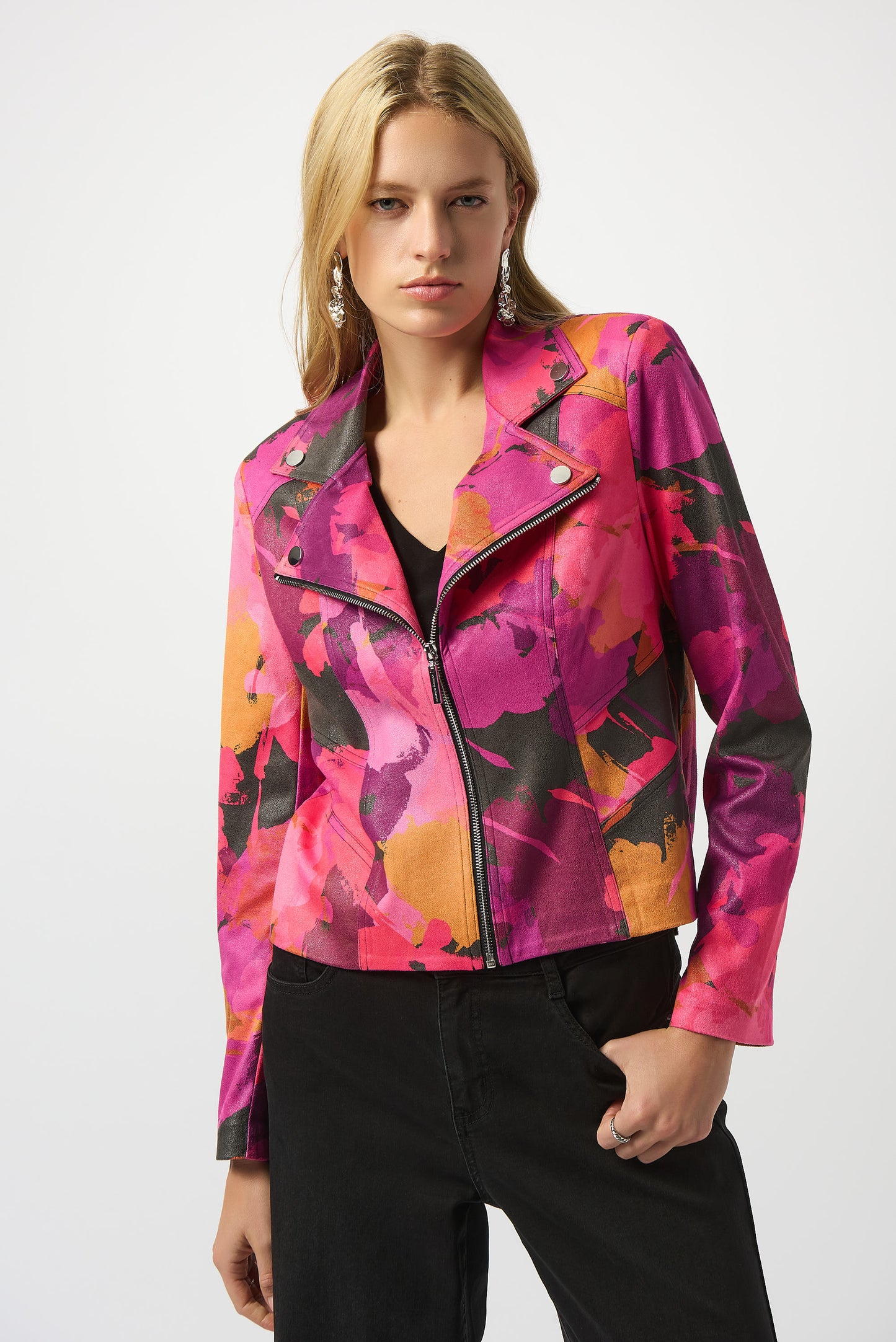 FOILED FAUX SUEDE ABSTRACT FITTED JACKET JOSEPH RIBKOFF