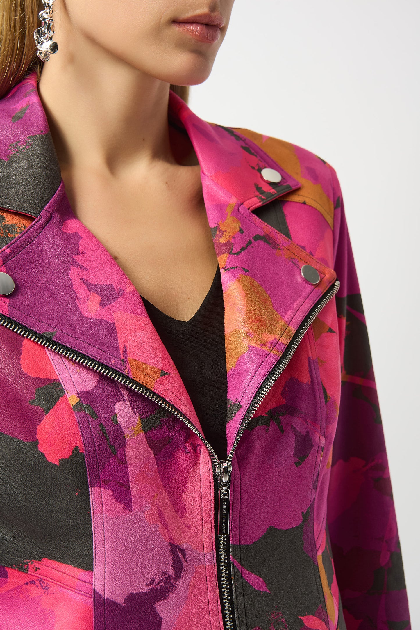 FOILED FAUX SUEDE ABSTRACT FITTED JACKET JOSEPH RIBKOFF