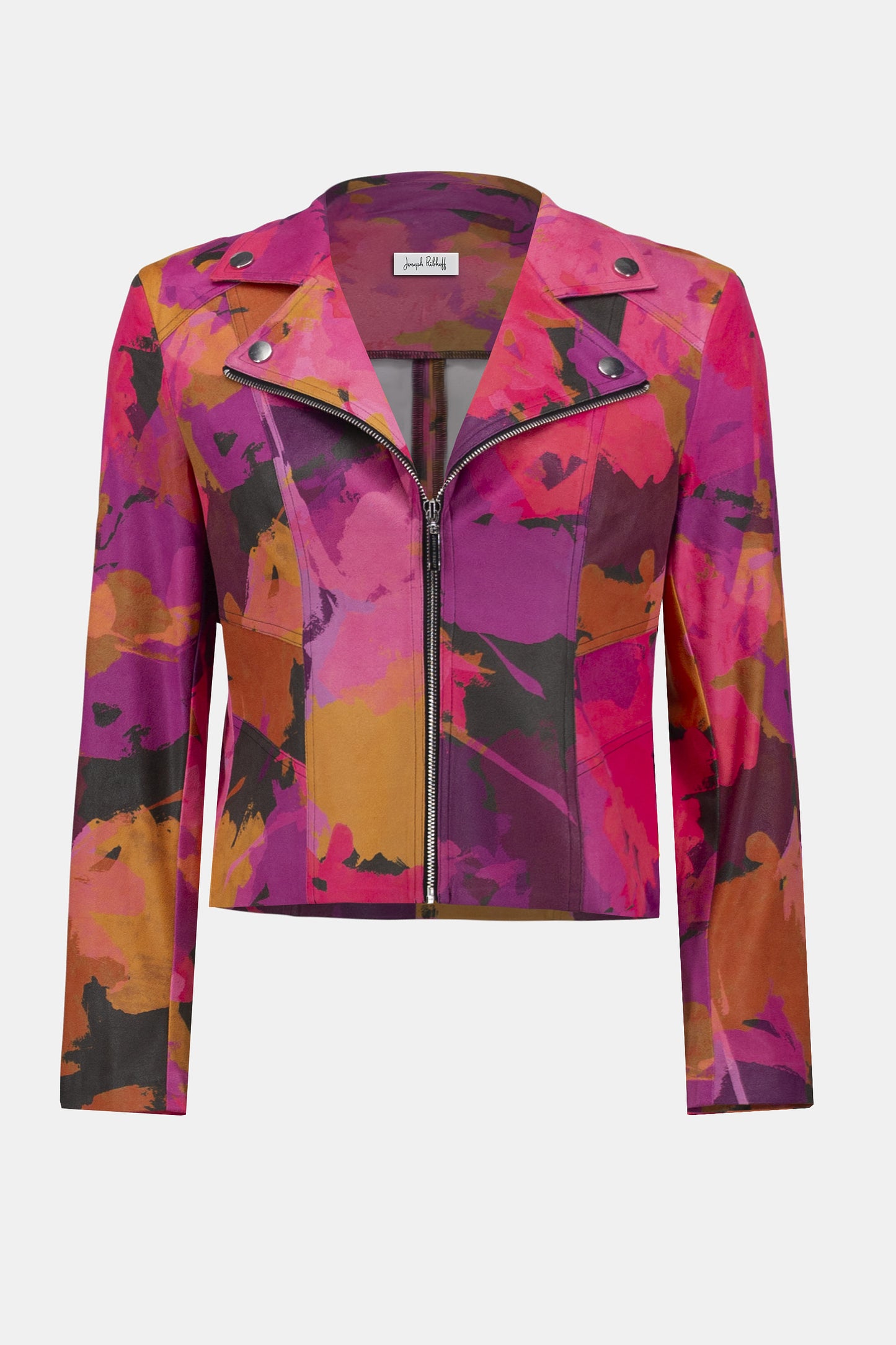 FOILED FAUX SUEDE ABSTRACT FITTED JACKET JOSEPH RIBKOFF