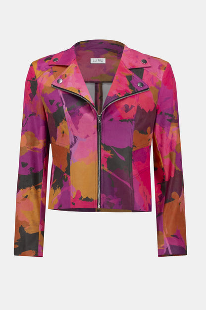 FOILED FAUX SUEDE ABSTRACT FITTED JACKET JOSEPH RIBKOFF
