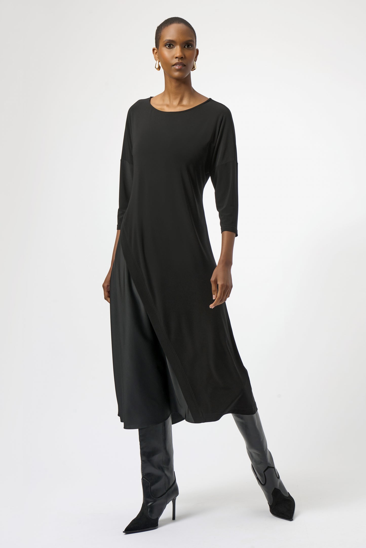 SILKY KNIT & RECYCLED SATIN TRAPESE DRESS JOSEPH RIBKOFF