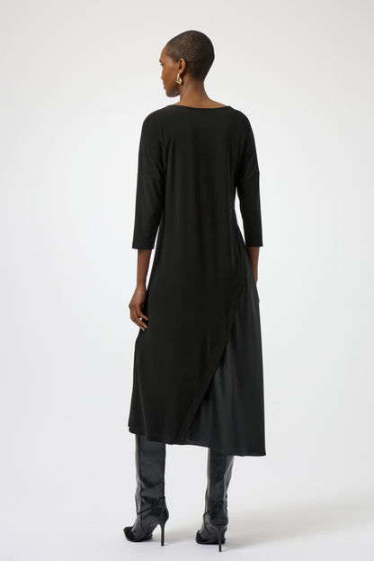 SILKY KNIT & RECYCLED SATIN TRAPESE DRESS JOSEPH RIBKOFF