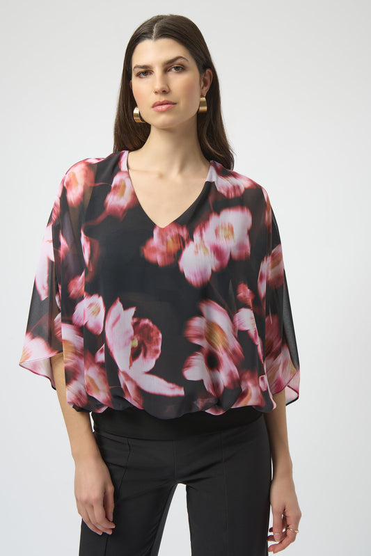 CHIFFON & SILKY KNIT FLORAL PRINT BOXY TOP JOSEPH RIBKOFF