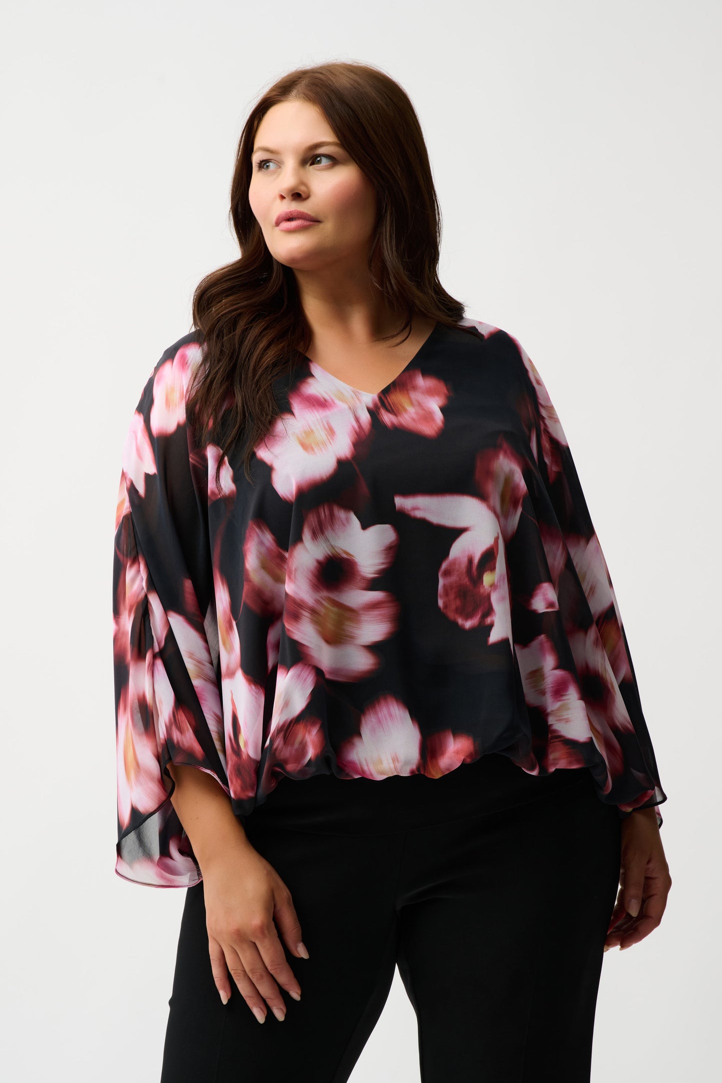 CHIFFON & SILKY KNIT FLORAL PRINT BOXY TOP JOSEPH RIBKOFF