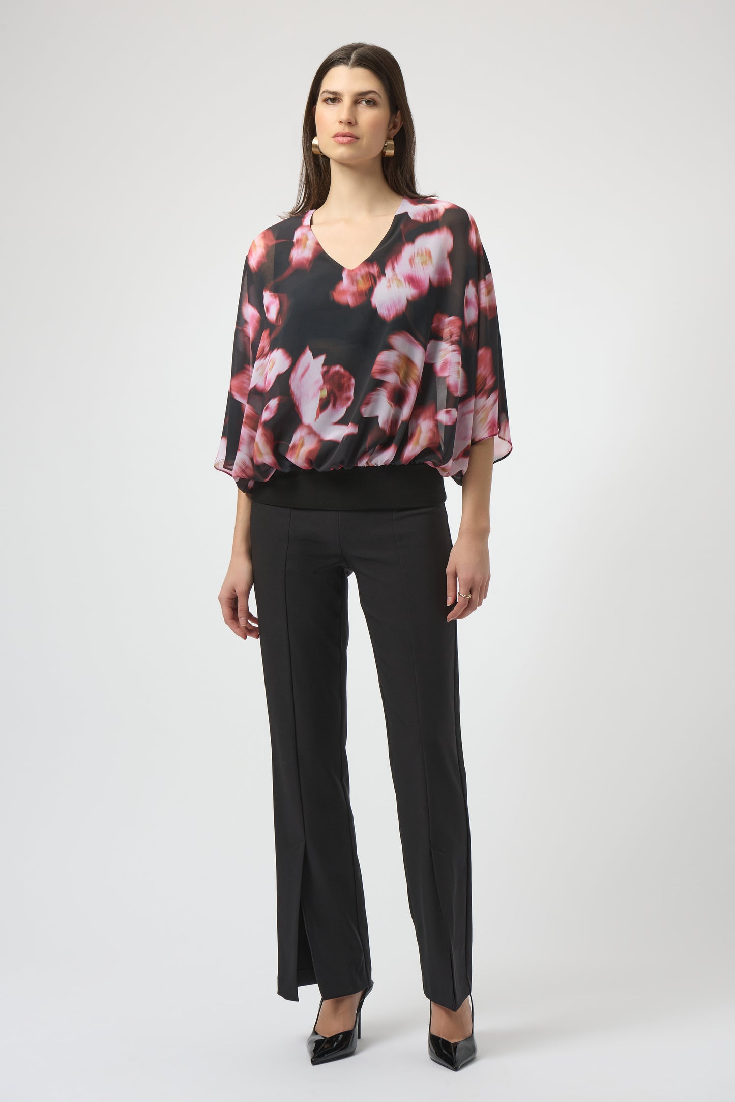 CHIFFON & SILKY KNIT FLORAL PRINT BOXY TOP JOSEPH RIBKOFF