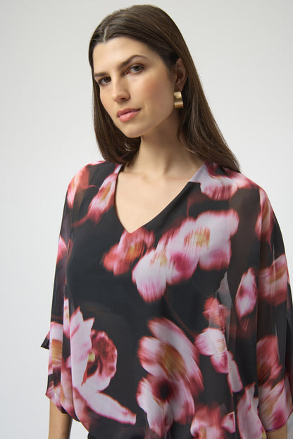 CHIFFON & SILKY KNIT FLORAL PRINT BOXY TOP JOSEPH RIBKOFF