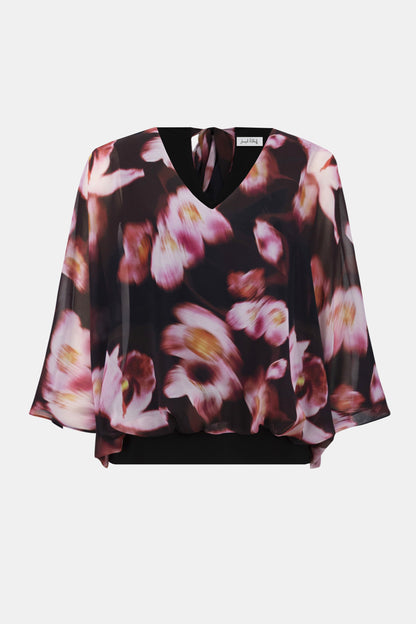 CHIFFON & SILKY KNIT FLORAL PRINT BOXY TOP JOSEPH RIBKOFF