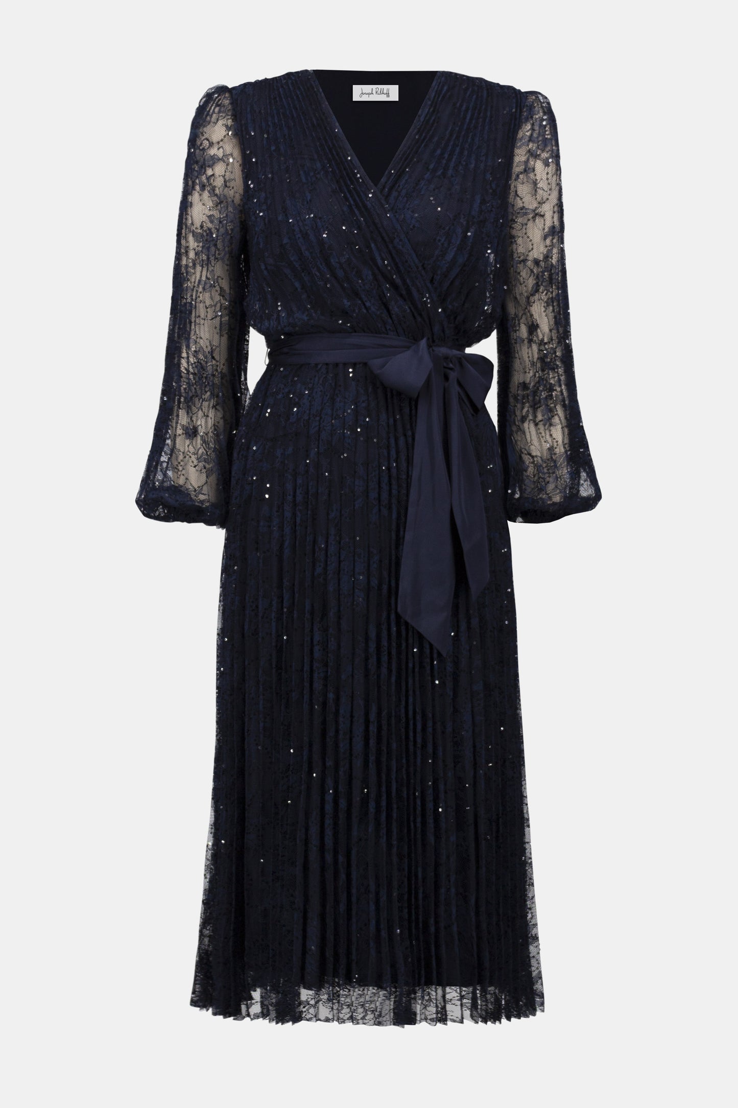 SEQUINED PLEATED LACE FIT & FLARE DRESS JOSEPH RIBKOFF