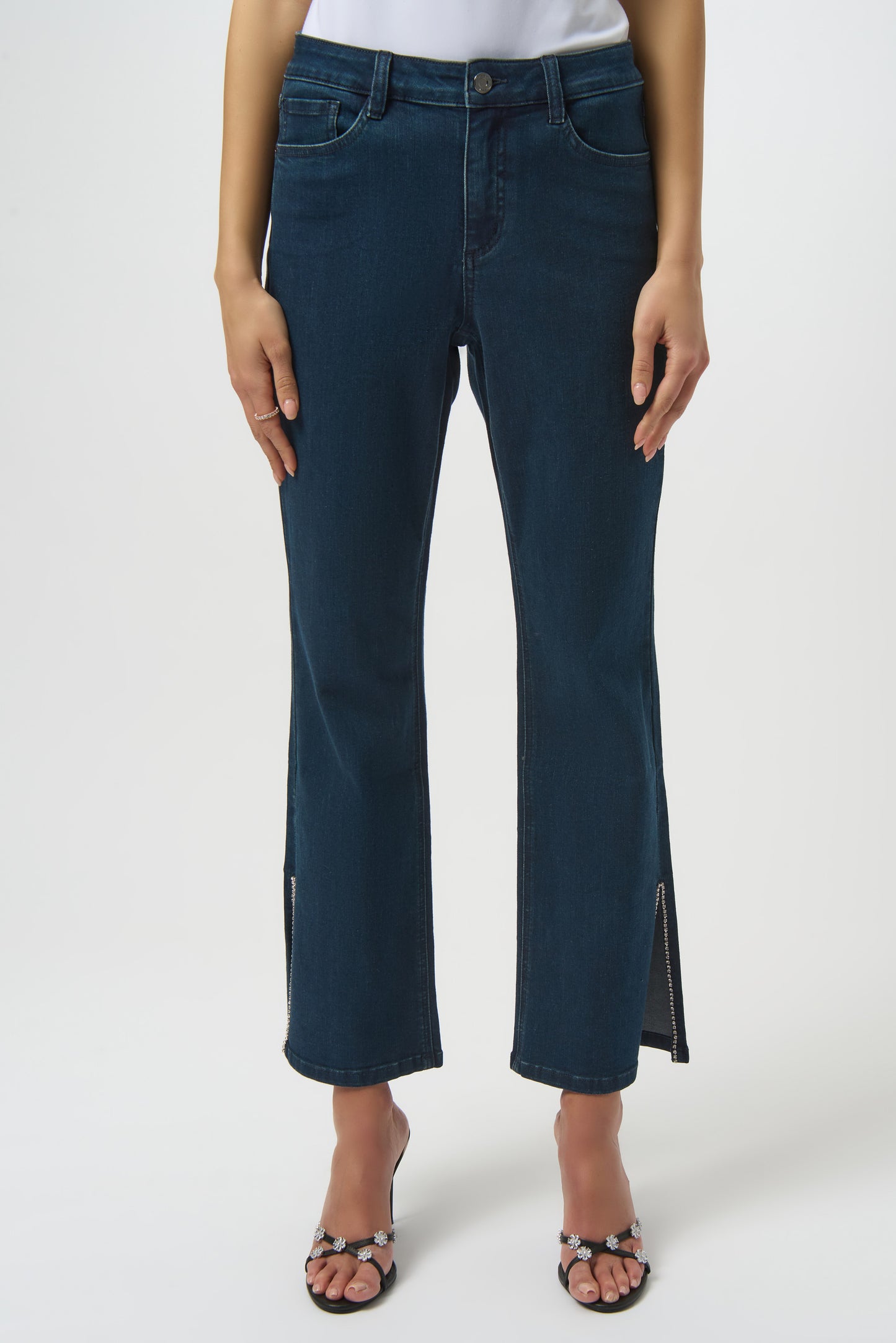 CLASSIC STRAIGHT LEG JEANS WITH RHINESTONE HEM JOSEPH RIBKOFF