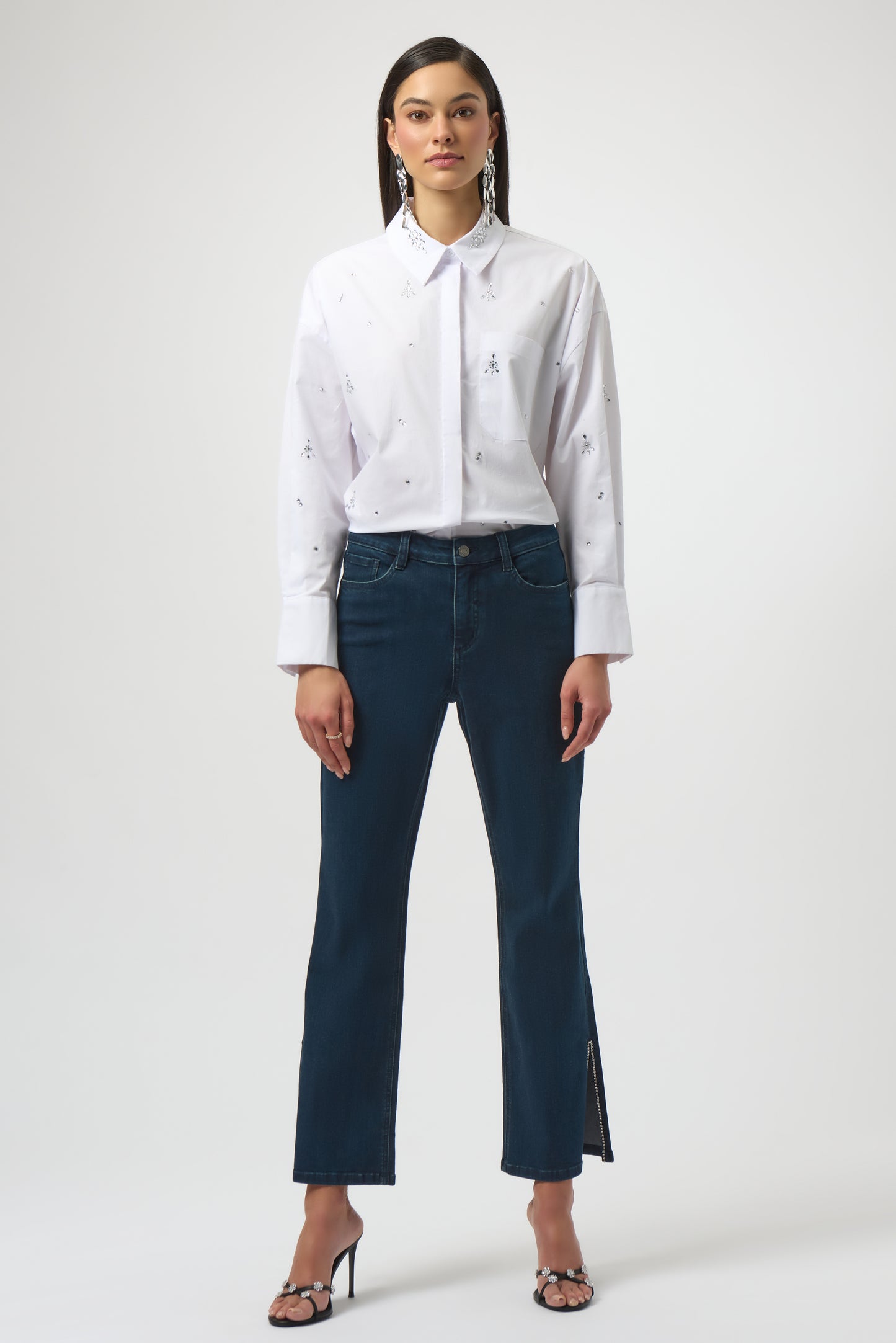 CLASSIC STRAIGHT LEG JEANS WITH RHINESTONE HEM JOSEPH RIBKOFF