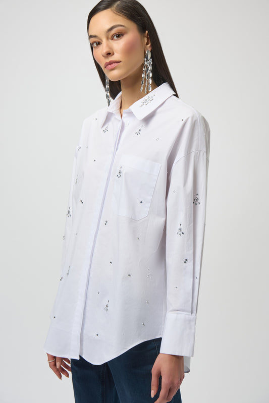 STRETCH POPLIN BOXY BLOUSE WITH RHINESTONES JOSEPH RIBKOFF