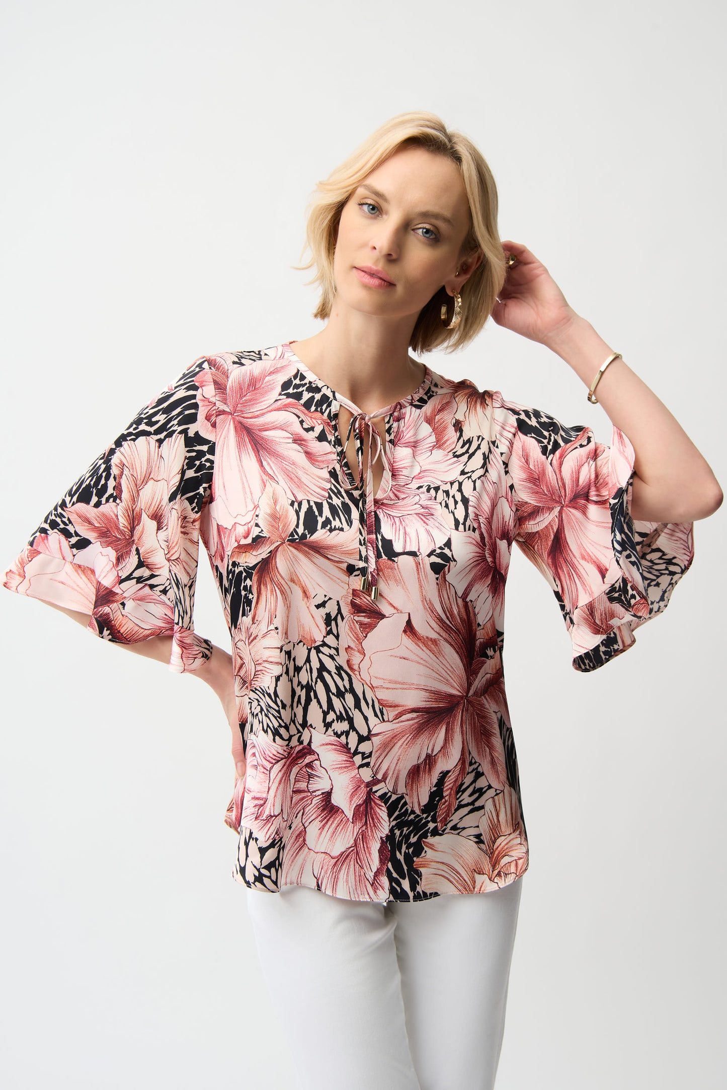 RECYCLED SATIN FLORAL PRINT TOP JOSEPH RIBKOFF