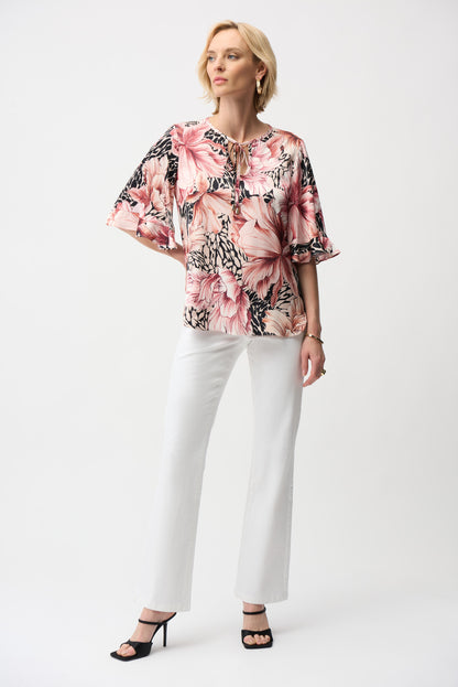 RECYCLED SATIN FLORAL PRINT TOP JOSEPH RIBKOFF