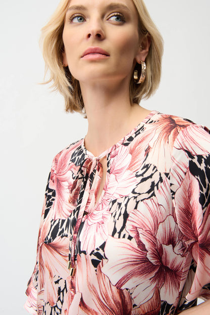 RECYCLED SATIN FLORAL PRINT TOP JOSEPH RIBKOFF