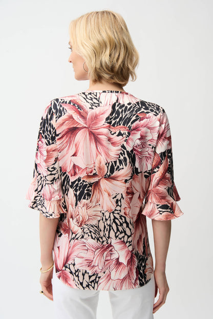 RECYCLED SATIN FLORAL PRINT TOP JOSEPH RIBKOFF