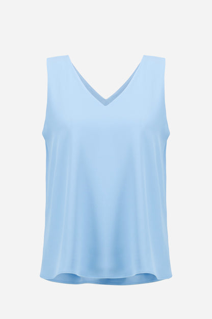 WOVEN TWILL SLEEVELESS V NECK TOP JOSEPH RIBKOFF