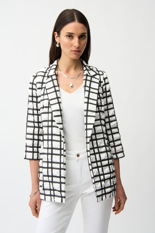 JACQUARD PLAID PRINT BOXY BLAZER JOSEPH RIBKOFF