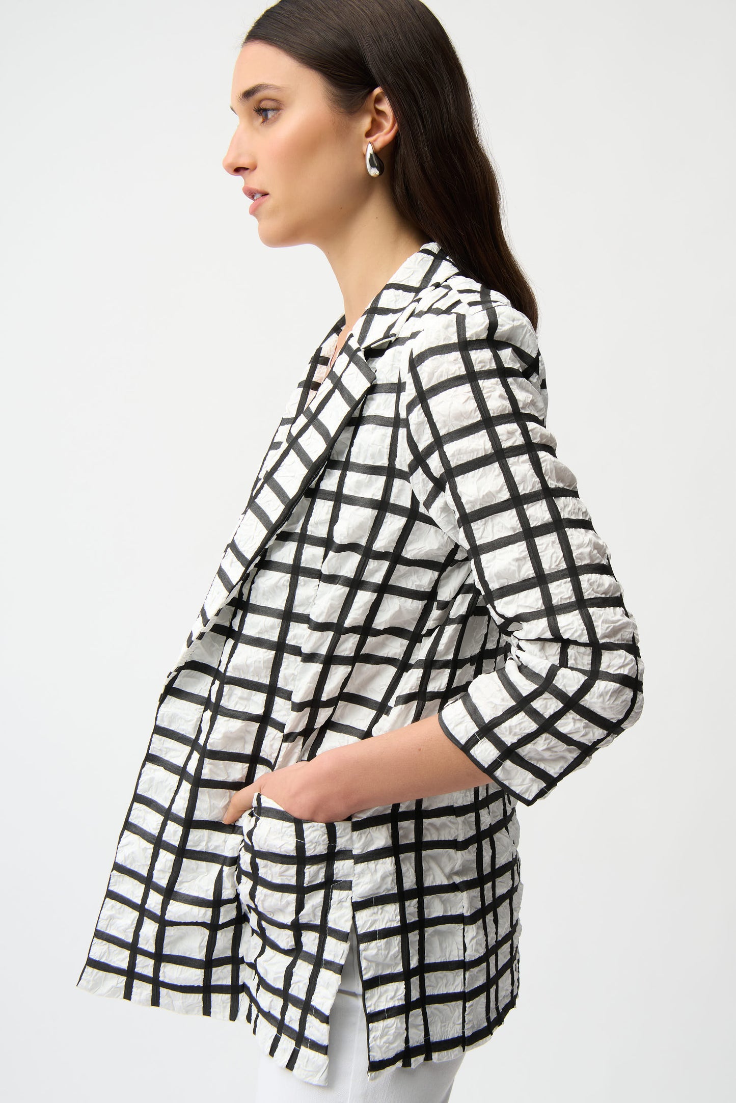 JACQUARD PLAID PRINT BOXY BLAZER JOSEPH RIBKOFF