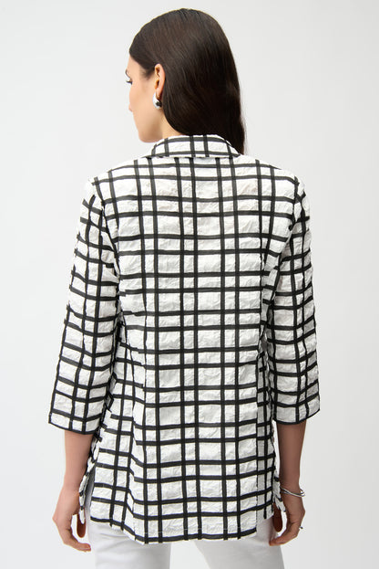 JACQUARD PLAID PRINT BOXY BLAZER JOSEPH RIBKOFF