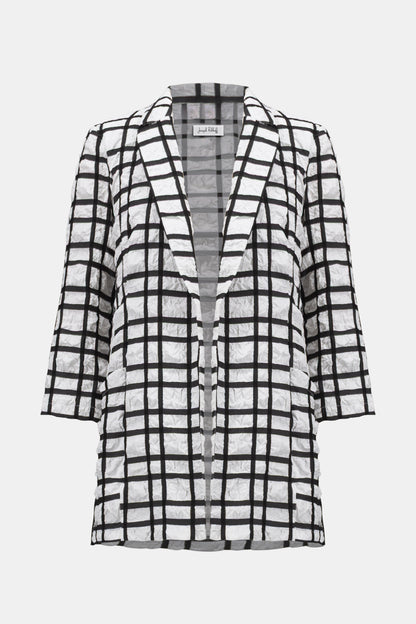 JACQUARD PLAID PRINT BOXY BLAZER JOSEPH RIBKOFF