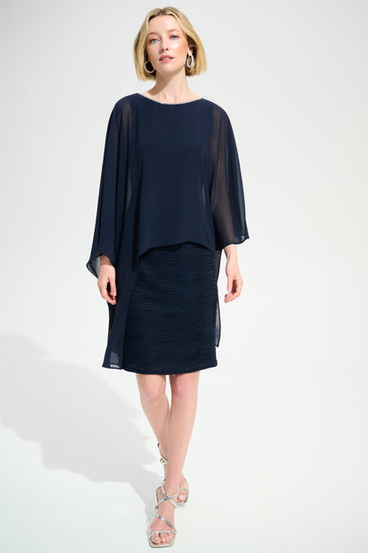 CASCADE KNIT SHEATH DRESS WITH CHIFFON PONCHO OVERLAY JOSEPH RIBKOFF