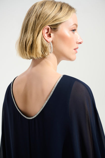 CASCADE KNIT SHEATH DRESS WITH CHIFFON PONCHO OVERLAY JOSEPH RIBKOFF