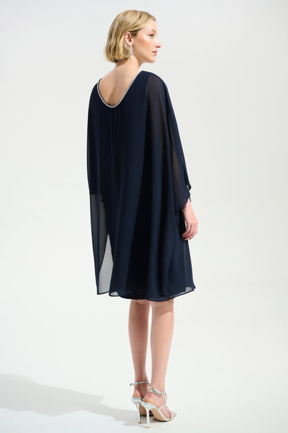 CASCADE KNIT SHEATH DRESS WITH CHIFFON PONCHO OVERLAY JOSEPH RIBKOFF