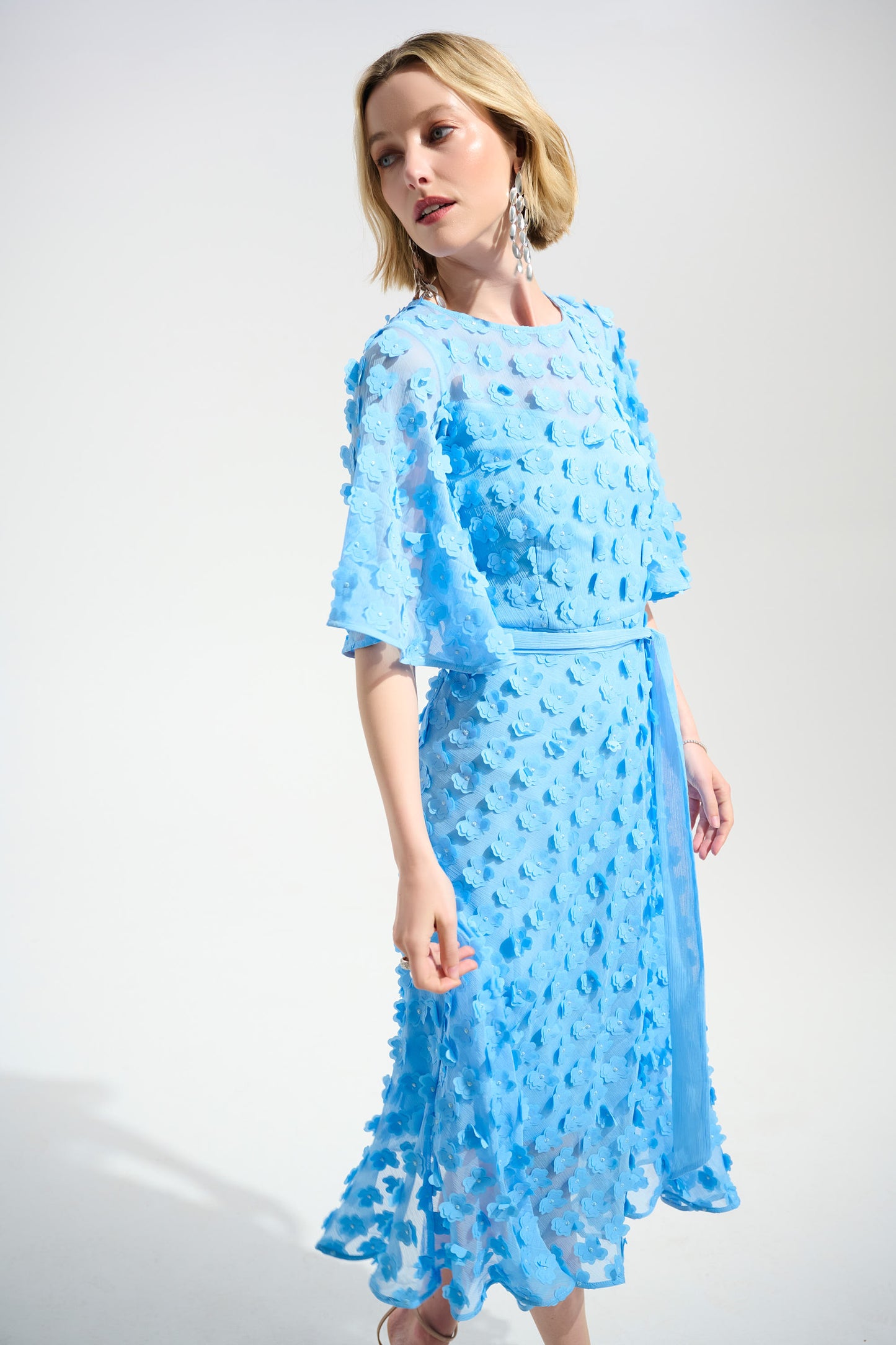 3D EMBROIDERED CHIFFON FIT & FLARE DRESS JOSEPH RIBKOFF