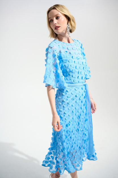 3D EMBROIDERED CHIFFON FIT & FLARE DRESS JOSEPH RIBKOFF