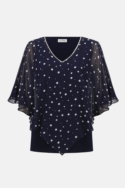 SILKY KNIT DOT PRINT PONCHO WITH RHINESTONES TRIM JOSEPH RIBKOFF