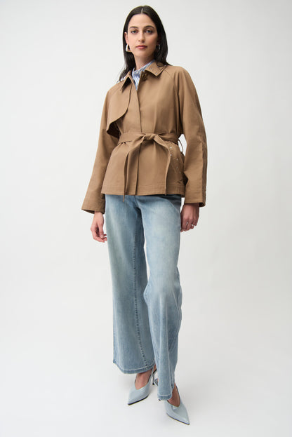 COTTON TWILL SHORT TRENCH WITH BELT & RHINESTONES DETAIL JOSEPH RIBKOFF