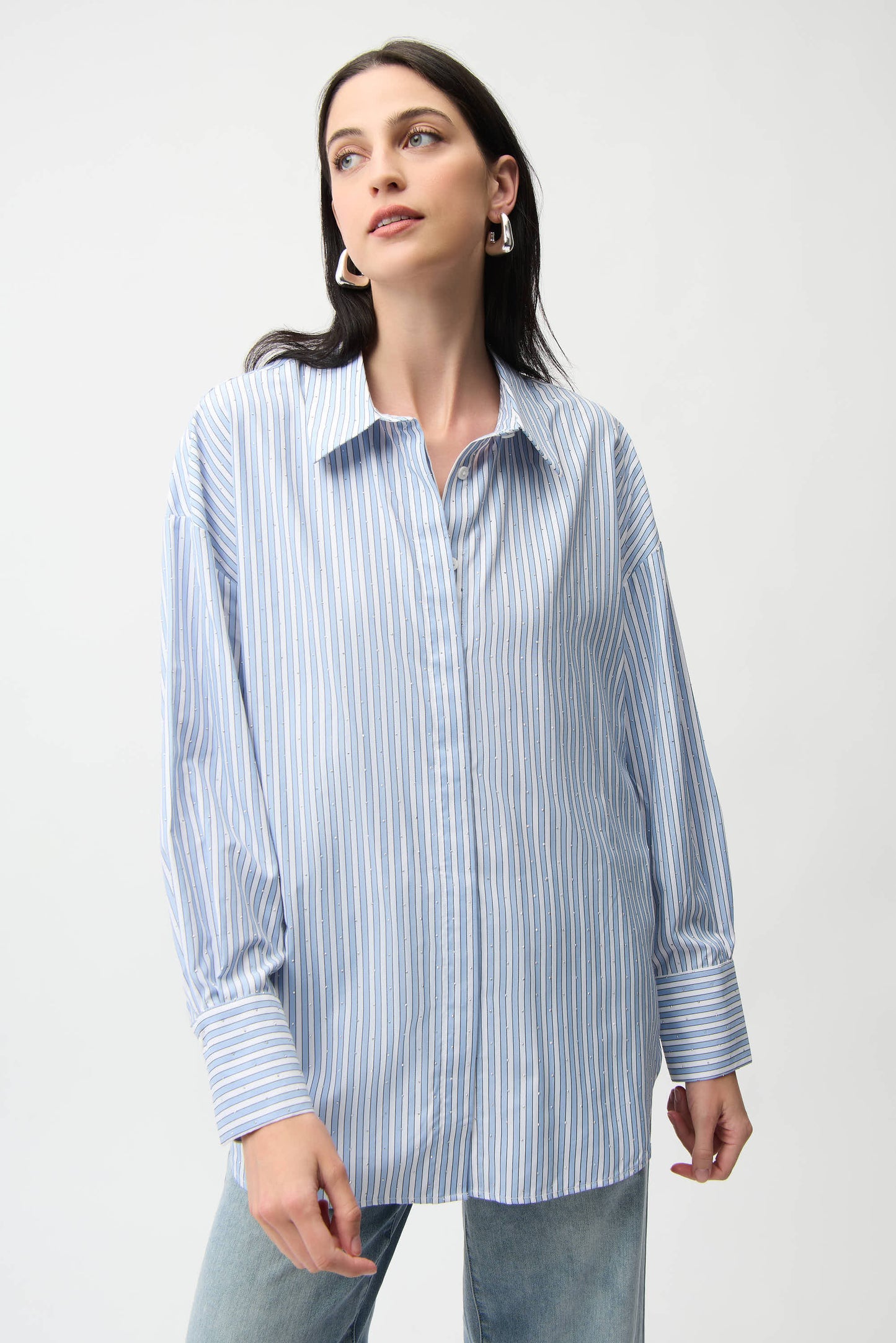 TENCEL STRIPE BOXY BLOUSE JOSEPH RIBKOFF